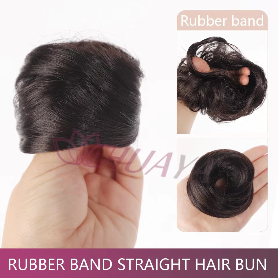 Messy Bun Hair Piece Straight Chignon Extension Mini Rubber Band Hair Bun Scrunchies Synthetic Donut Wig Accessory Updo Bun Hair