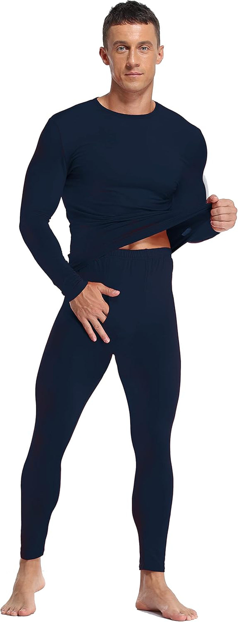 Mens Underwear Soft Thermal Wear for Men, Crew Neck Long Johns Base Layer with Fleece Lined Top & Bottom Set