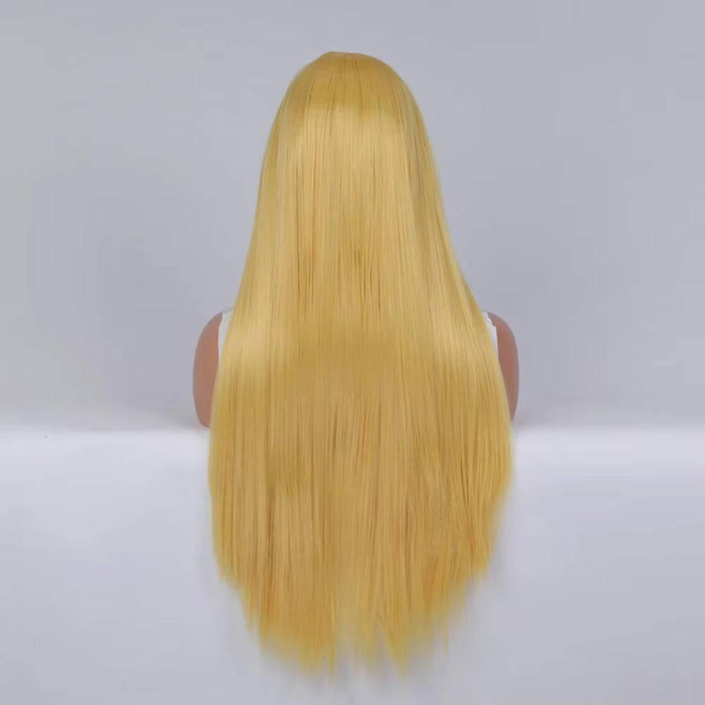 Women Long Straight Synthetic Hair Middle Part Natural Silky Long Straight Wig High Temperature Fiber Cosplay Colorful Wig