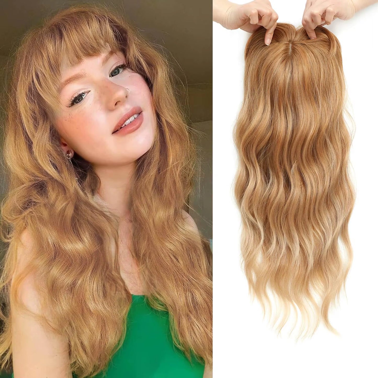 20Inch Hair Topper for Women with Thinning Hair Synthetic Wavy Toppers Hair Pieces Large Base Wiglets Ladies Clip in Hair