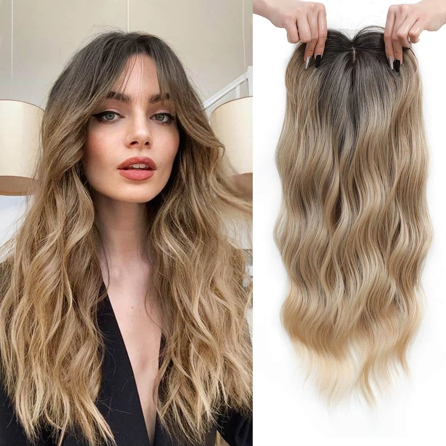 20Inch Hair Topper for Women with Thinning Hair Synthetic Wavy Toppers Hair Pieces Large Base Wiglets Ladies Clip in Hair
