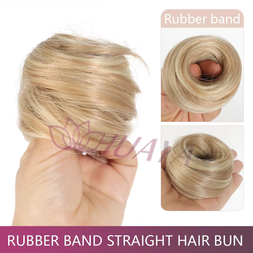 Messy Bun Hair Piece Straight Chignon Extension Mini Rubber Band Hair Bun Scrunchies Synthetic Donut Wig Accessory Updo Bun Hair