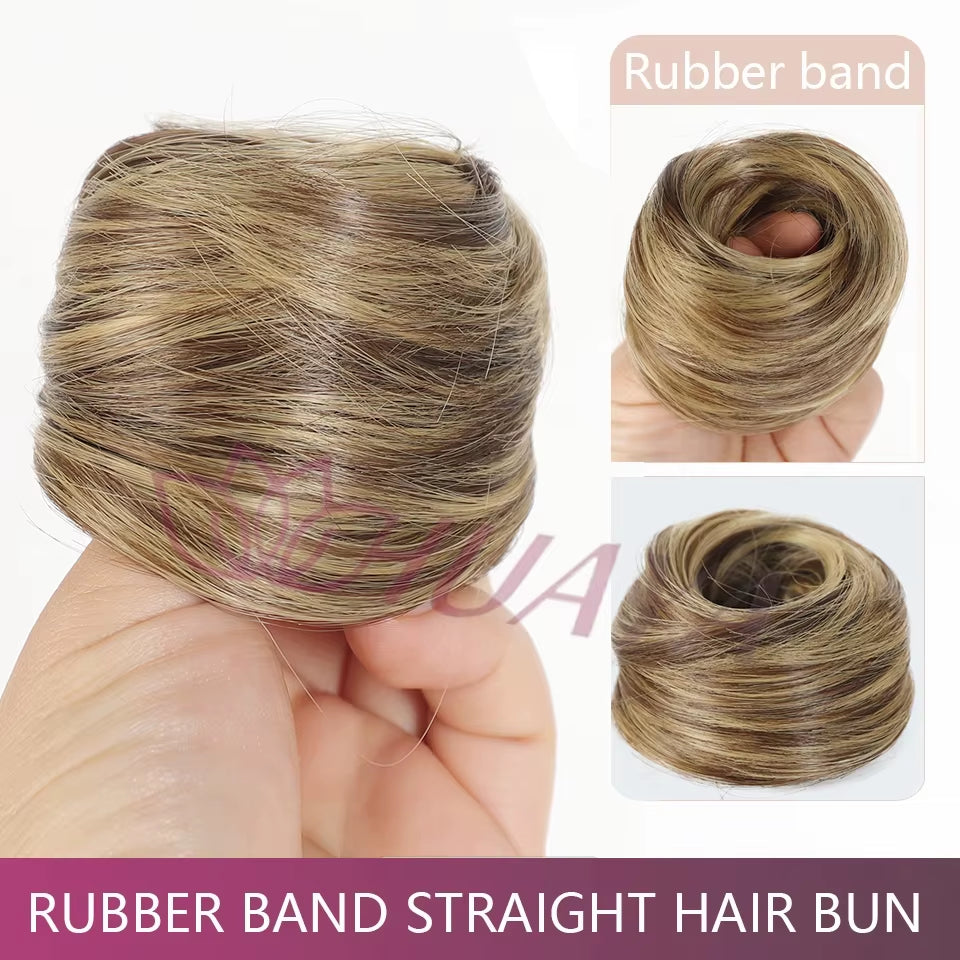 Messy Bun Hair Piece Straight Chignon Extension Mini Rubber Band Hair Bun Scrunchies Synthetic Donut Wig Accessory Updo Bun Hair