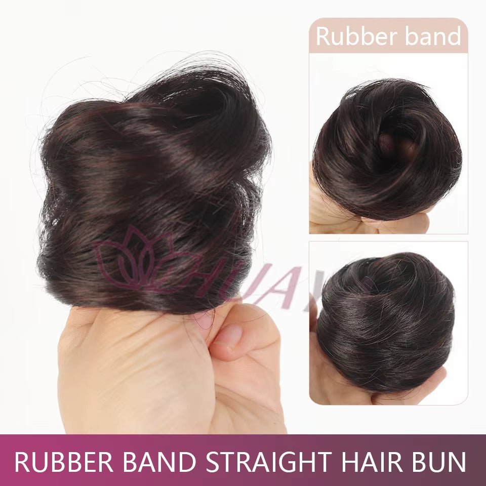 Messy Bun Hair Piece Straight Chignon Extension Mini Rubber Band Hair Bun Scrunchies Synthetic Donut Wig Accessory Updo Bun Hair