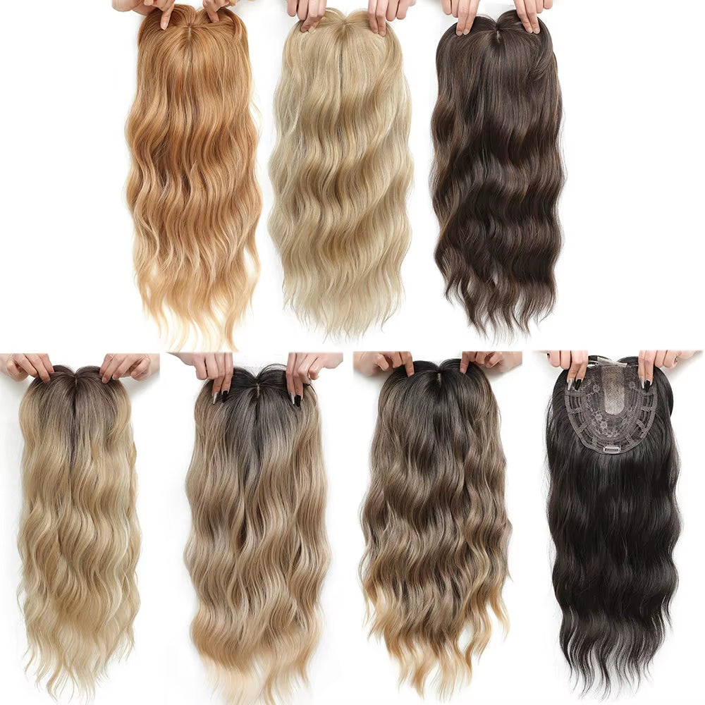 20Inch Hair Topper for Women with Thinning Hair Synthetic Wavy Toppers Hair Pieces Large Base Wiglets Ladies Clip in Hair