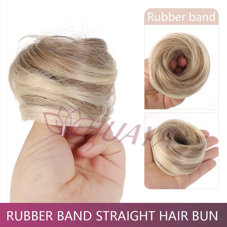 Messy Bun Hair Piece Straight Chignon Extension Mini Rubber Band Hair Bun Scrunchies Synthetic Donut Wig Accessory Updo Bun Hair