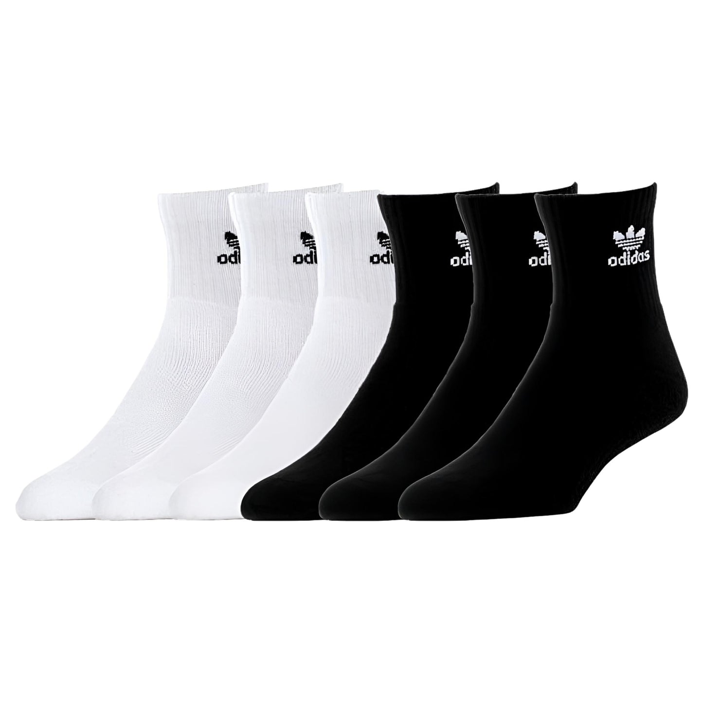6 Pack Mens Originals Quarter Crew Socks White/Black 6-12