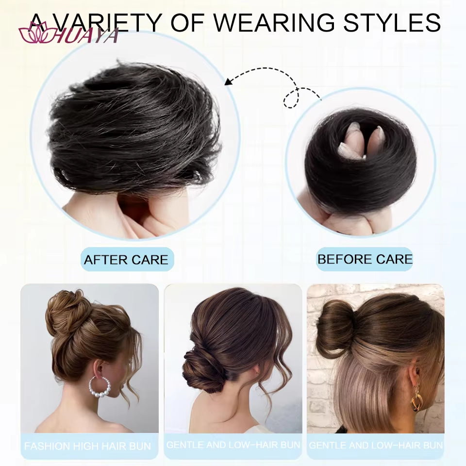 Messy Bun Hair Piece Straight Chignon Extension Mini Rubber Band Hair Bun Scrunchies Synthetic Donut Wig Accessory Updo Bun Hair