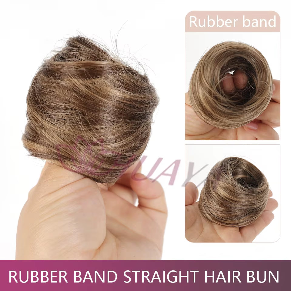 Messy Bun Hair Piece Straight Chignon Extension Mini Rubber Band Hair Bun Scrunchies Synthetic Donut Wig Accessory Updo Bun Hair