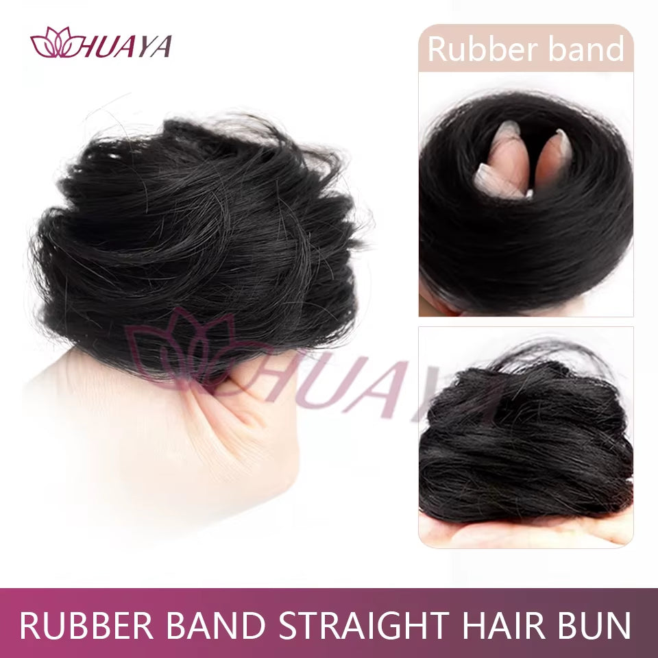 Messy Bun Hair Piece Straight Chignon Extension Mini Rubber Band Hair Bun Scrunchies Synthetic Donut Wig Accessory Updo Bun Hair