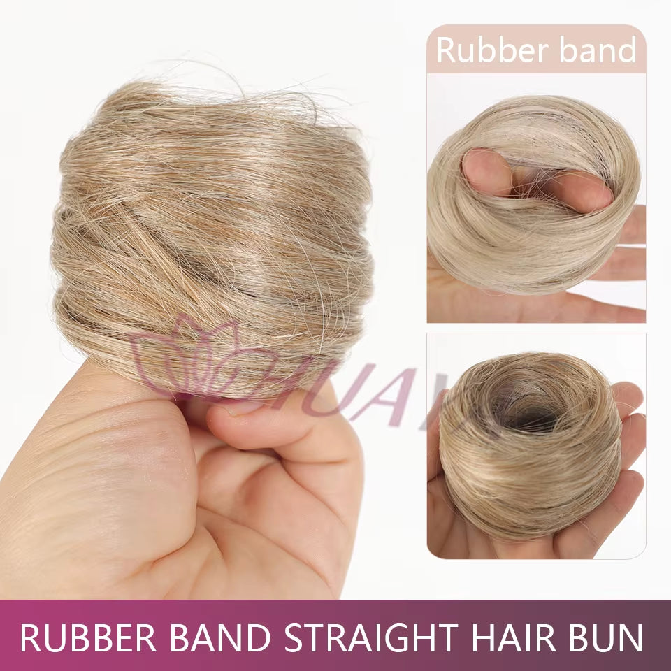 Messy Bun Hair Piece Straight Chignon Extension Mini Rubber Band Hair Bun Scrunchies Synthetic Donut Wig Accessory Updo Bun Hair