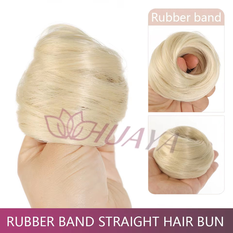 Messy Bun Hair Piece Straight Chignon Extension Mini Rubber Band Hair Bun Scrunchies Synthetic Donut Wig Accessory Updo Bun Hair