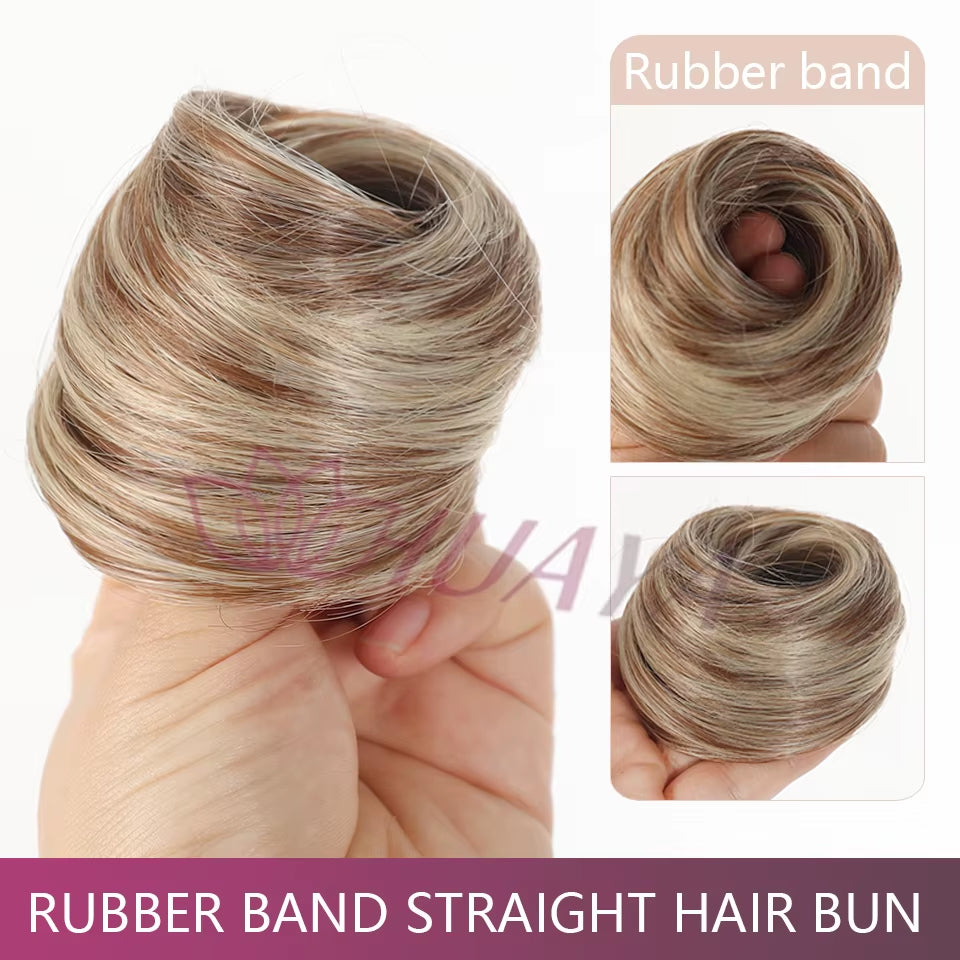 Messy Bun Hair Piece Straight Chignon Extension Mini Rubber Band Hair Bun Scrunchies Synthetic Donut Wig Accessory Updo Bun Hair