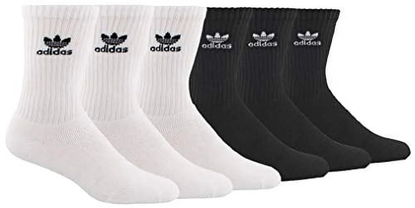 Originals Men'S Trefoil Crew Socks (6-Pair), White/Black Black/White, Large, (Shoe Size 6-12)