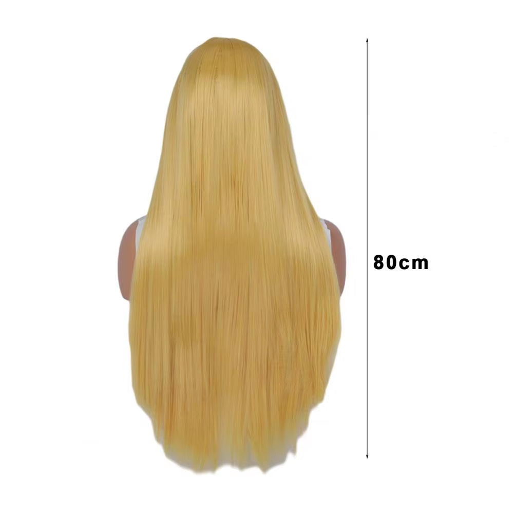Women Long Straight Synthetic Hair Middle Part Natural Silky Long Straight Wig High Temperature Fiber Cosplay Colorful Wig