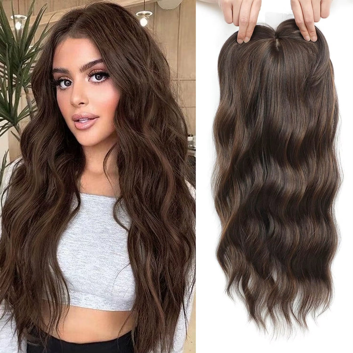 20Inch Hair Topper for Women with Thinning Hair Synthetic Wavy Toppers Hair Pieces Large Base Wiglets Ladies Clip in Hair