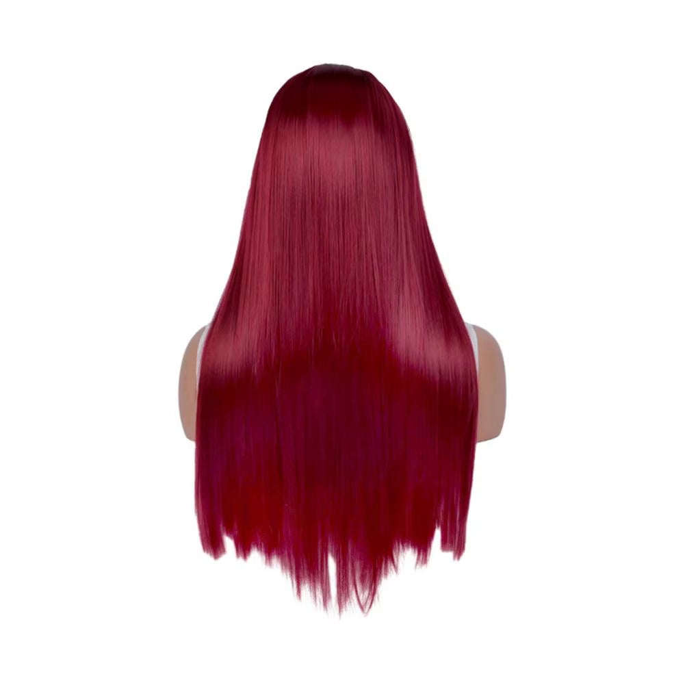 Women Long Straight Synthetic Hair Middle Part Natural Silky Long Straight Wig High Temperature Fiber Cosplay Colorful Wig