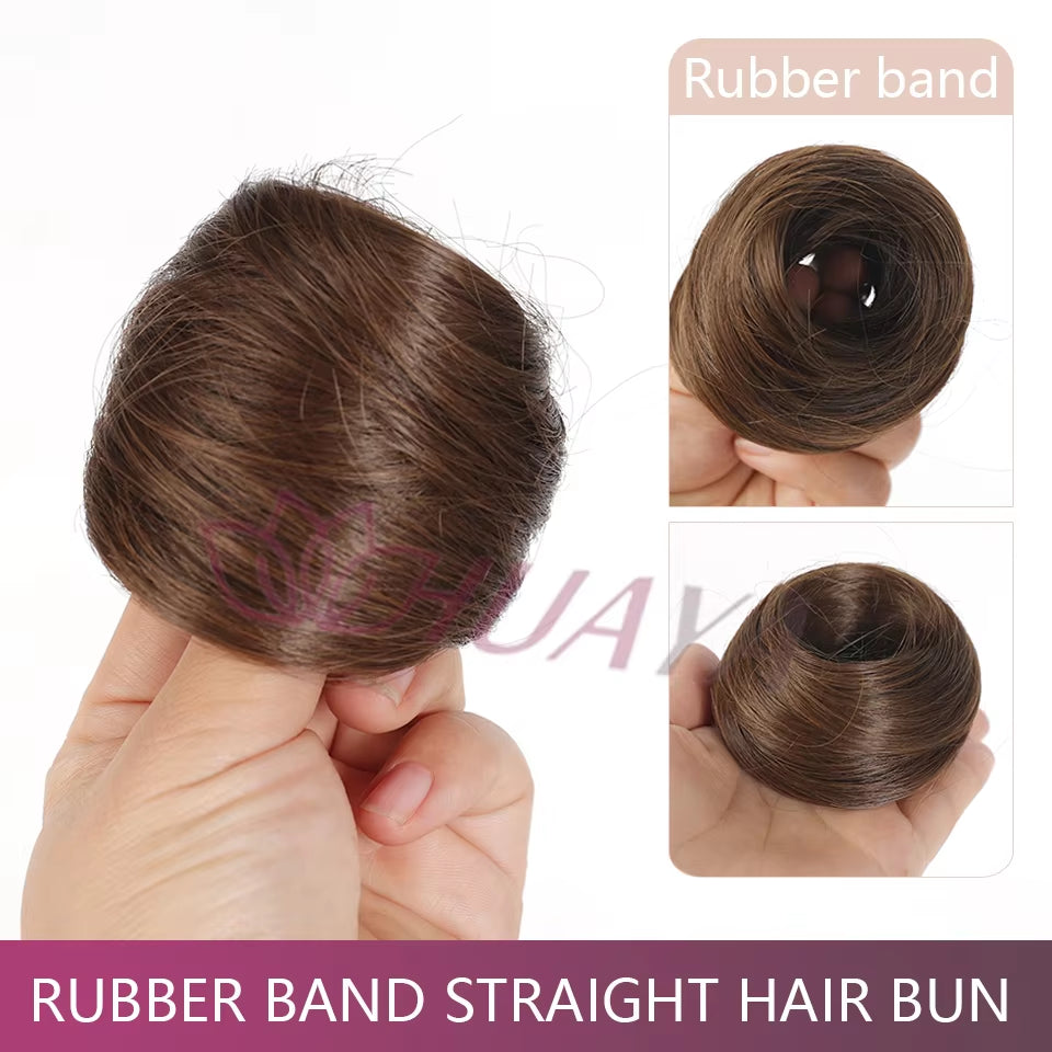 Messy Bun Hair Piece Straight Chignon Extension Mini Rubber Band Hair Bun Scrunchies Synthetic Donut Wig Accessory Updo Bun Hair