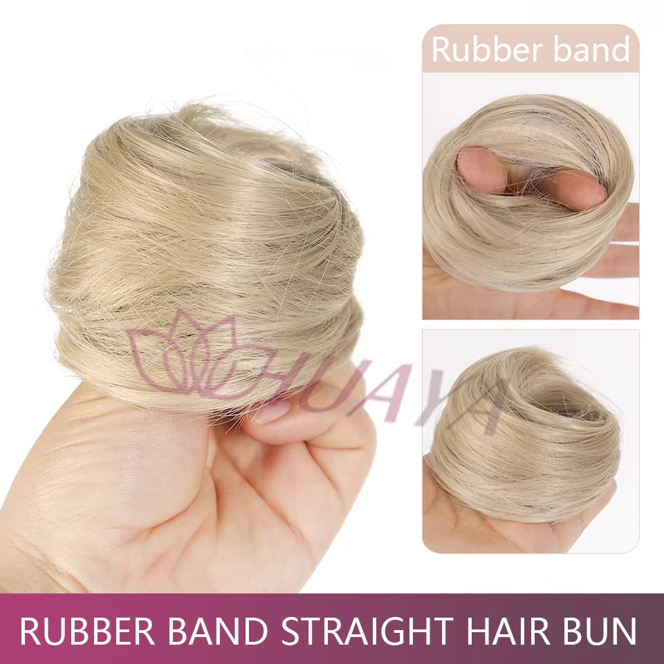 Messy Bun Hair Piece Straight Chignon Extension Mini Rubber Band Hair Bun Scrunchies Synthetic Donut Wig Accessory Updo Bun Hair