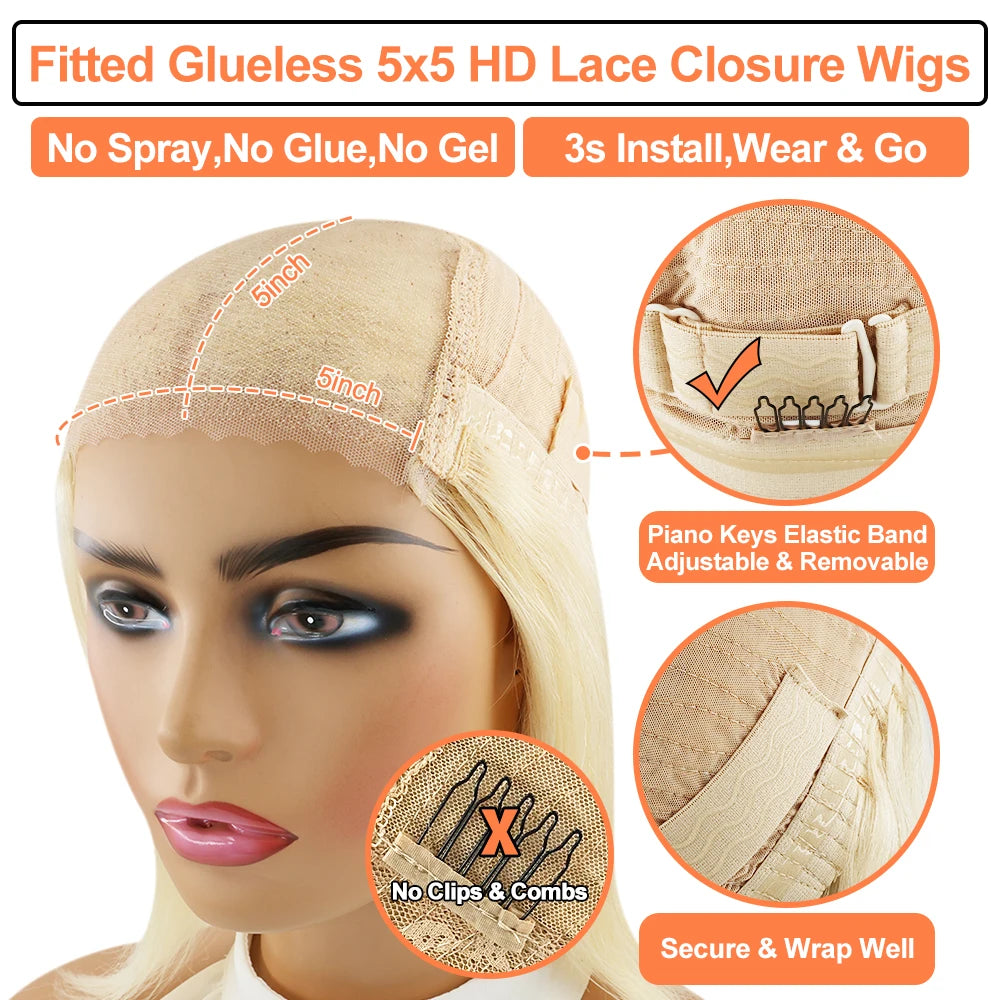 250% Glueless Ash Blonde Colored Ombre Human Hair Wigs for Women 13X4 Transparent Lace Frontal Wig Straight 13X6 Wigs Preplucked