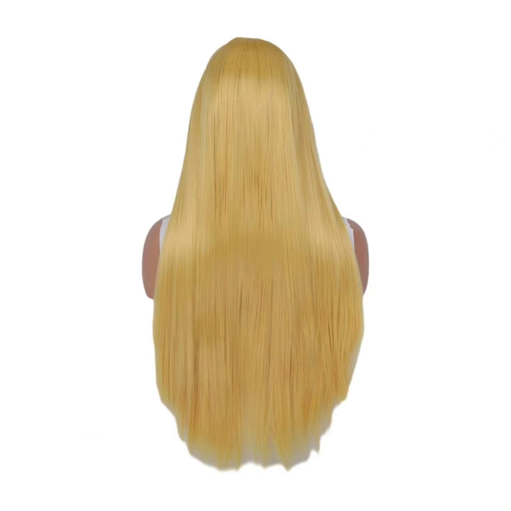 Women Long Straight Synthetic Hair Middle Part Natural Silky Long Straight Wig High Temperature Fiber Cosplay Colorful Wig