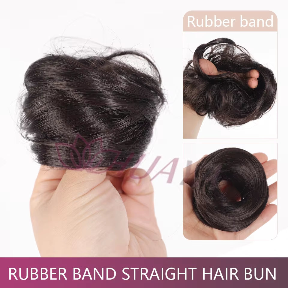 Messy Bun Hair Piece Straight Chignon Extension Mini Rubber Band Hair Bun Scrunchies Synthetic Donut Wig Accessory Updo Bun Hair