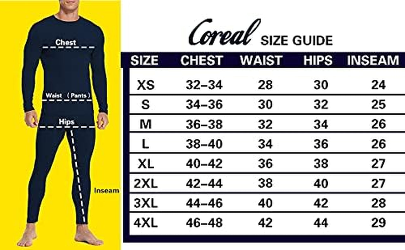 Mens Underwear Soft Thermal Wear for Men, Crew Neck Long Johns Base Layer with Fleece Lined Top & Bottom Set