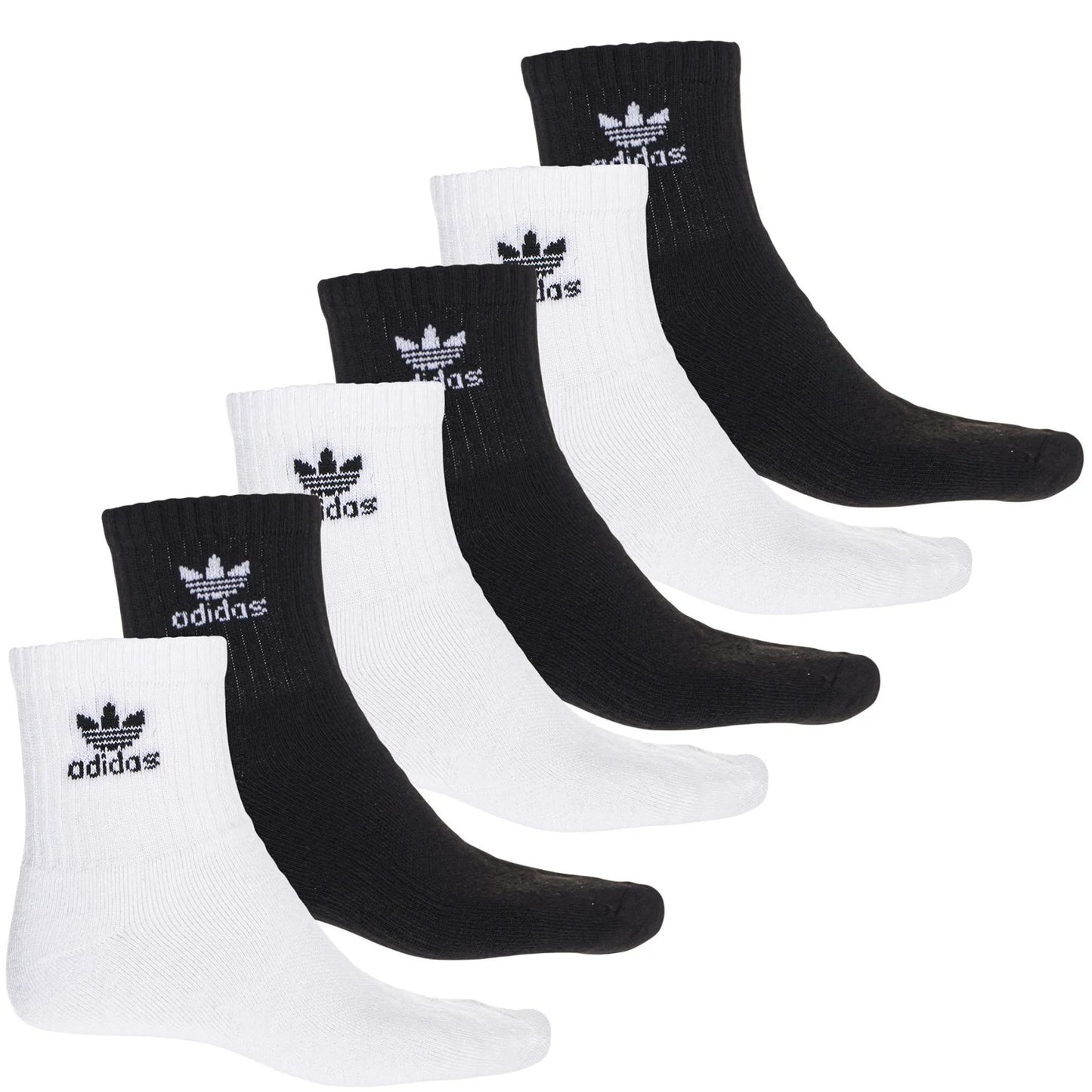 6 Pack Mens Originals Quarter Crew Socks White/Black 6-12