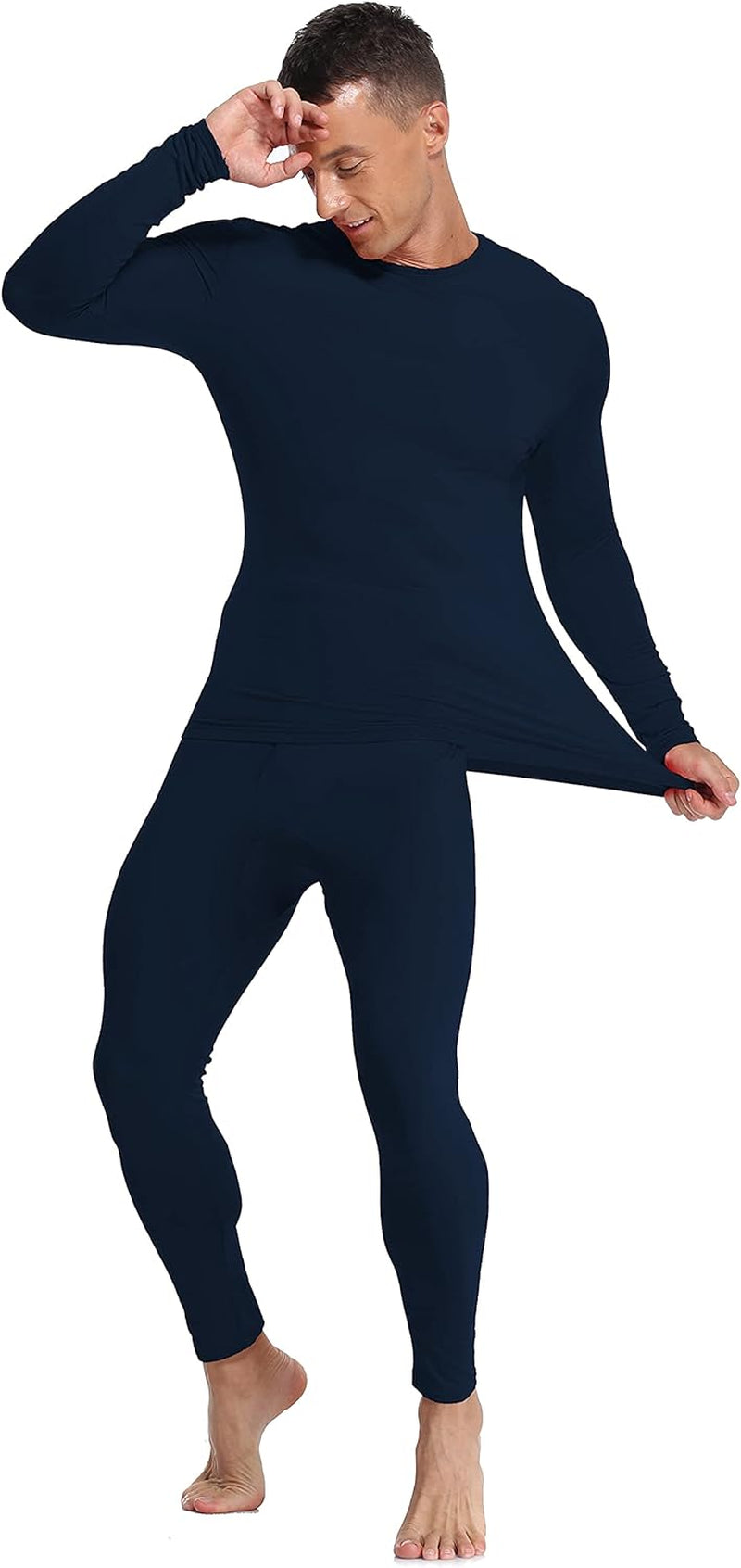 Mens Underwear Soft Thermal Wear for Men, Crew Neck Long Johns Base Layer with Fleece Lined Top & Bottom Set