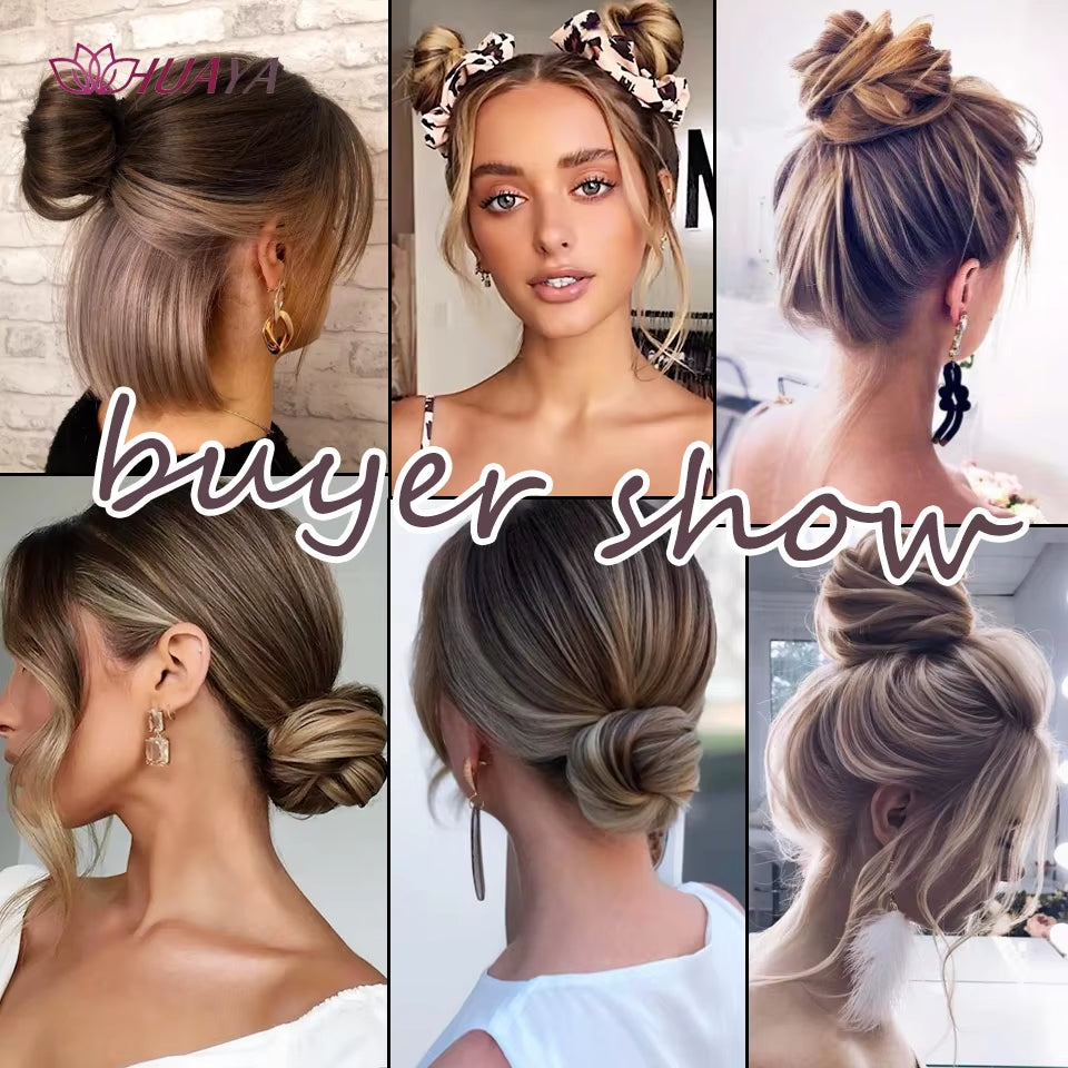 Messy Bun Hair Piece Straight Chignon Extension Mini Rubber Band Hair Bun Scrunchies Synthetic Donut Wig Accessory Updo Bun Hair