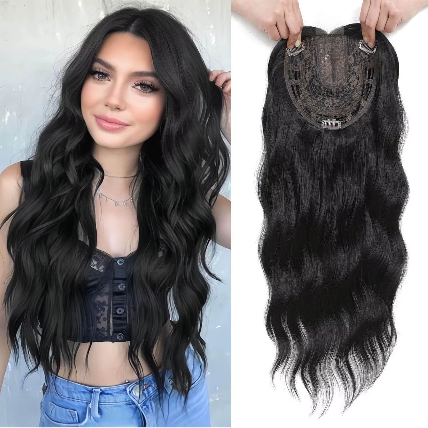20Inch Hair Topper for Women with Thinning Hair Synthetic Wavy Toppers Hair Pieces Large Base Wiglets Ladies Clip in Hair