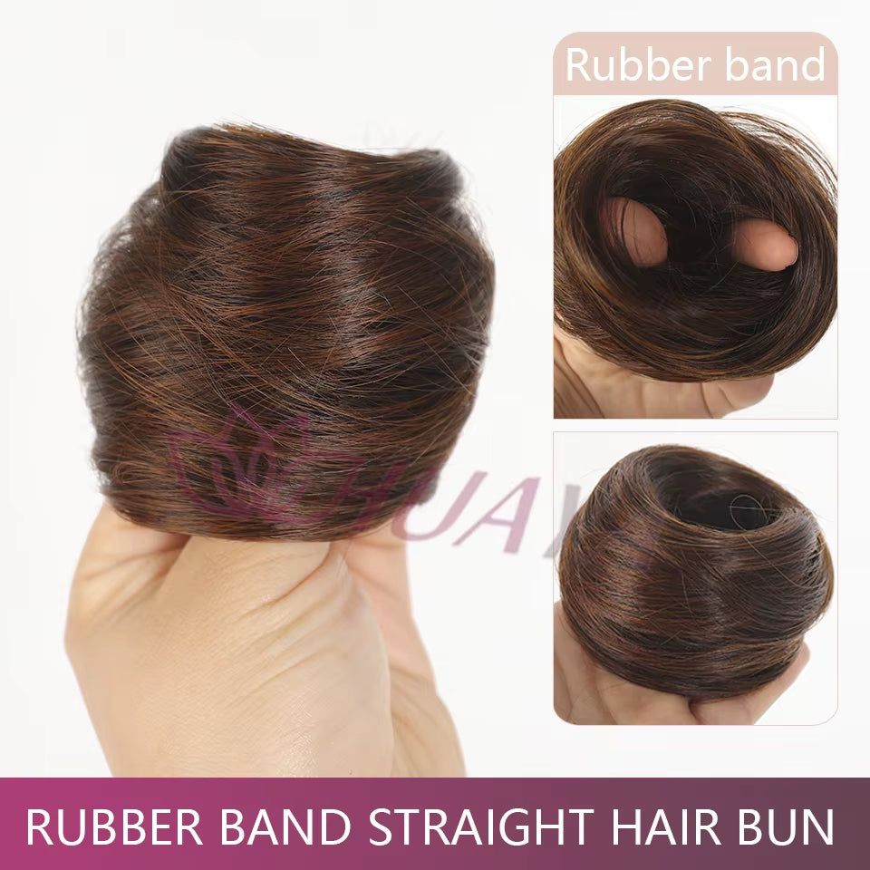 Messy Bun Hair Piece Straight Chignon Extension Mini Rubber Band Hair Bun Scrunchies Synthetic Donut Wig Accessory Updo Bun Hair