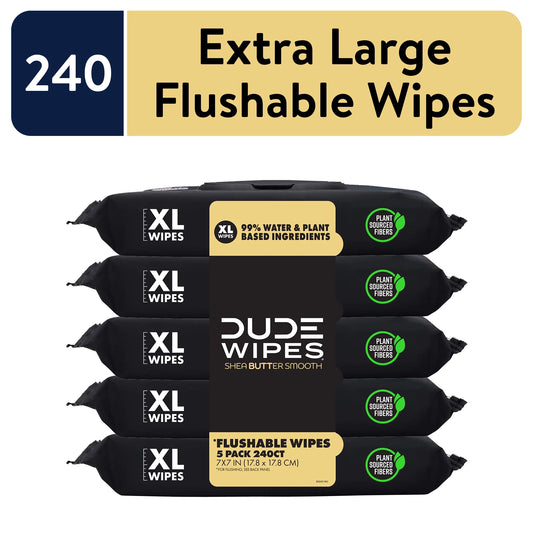 Flushable Wipes, Extra Large Shea Butter Smooth Wet Wipes, 240 Count