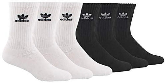 Originals Men'S Trefoil Crew Socks (6-Pair), White/Black Black/White, Large, (Shoe Size 6-12)