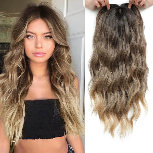 20Inch Hair Topper for Women with Thinning Hair Synthetic Wavy Toppers Hair Pieces Large Base Wiglets Ladies Clip in Hair