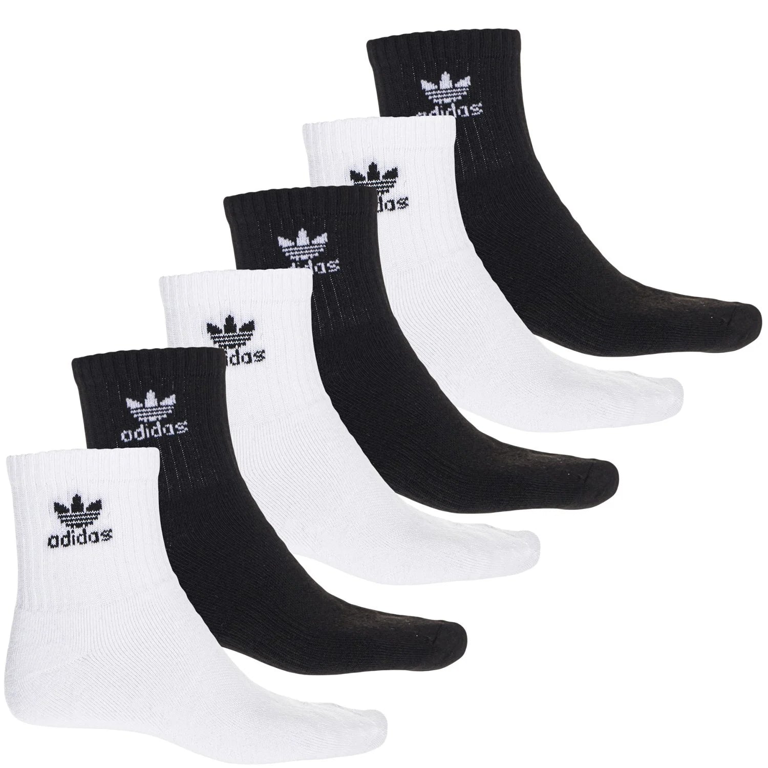 6 Pack Mens  Originals Quarter Crew Socks White/Black 6-12