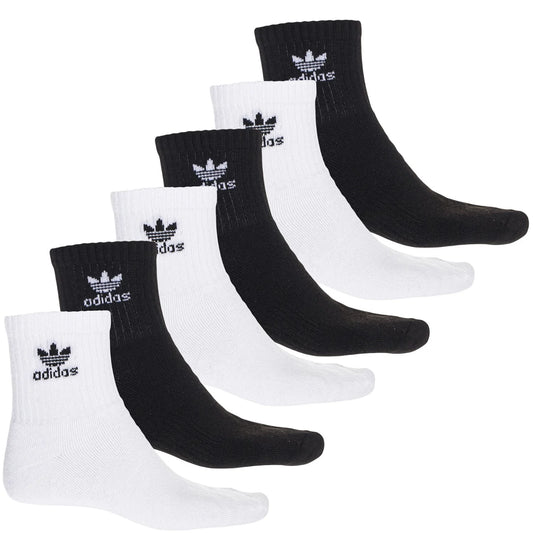 6 Pack Mens  Originals Quarter Crew Socks White/Black 6-12