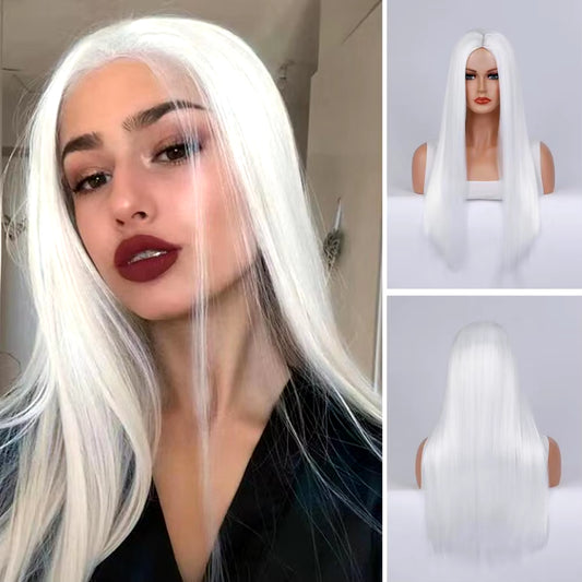 Women Long Straight Synthetic Hair Middle Part Natural Silky Long Straight Wig High Temperature Fiber Cosplay Colorful Wig