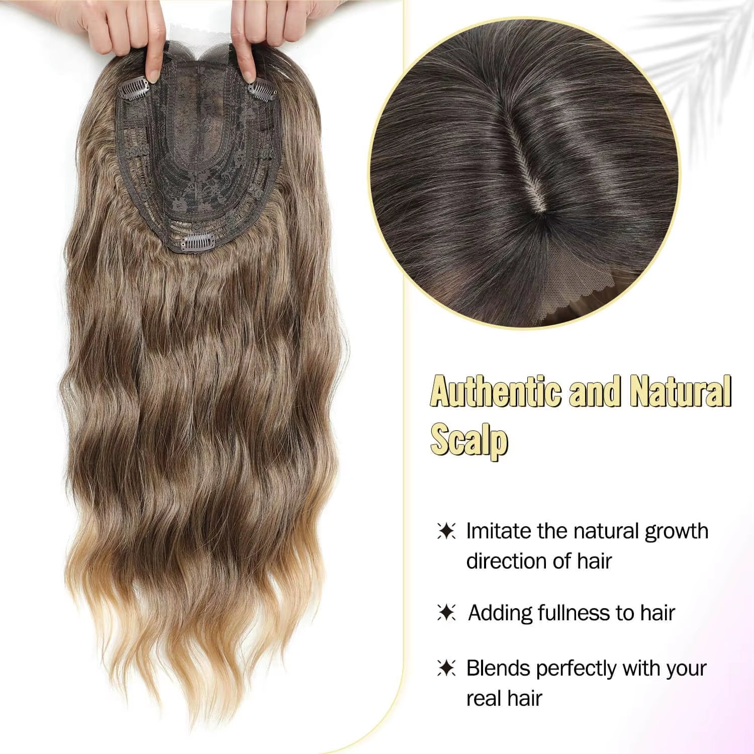 20Inch Hair Topper for Women with Thinning Hair Synthetic Wavy Toppers Hair Pieces Large Base Wiglets Ladies Clip in Hair