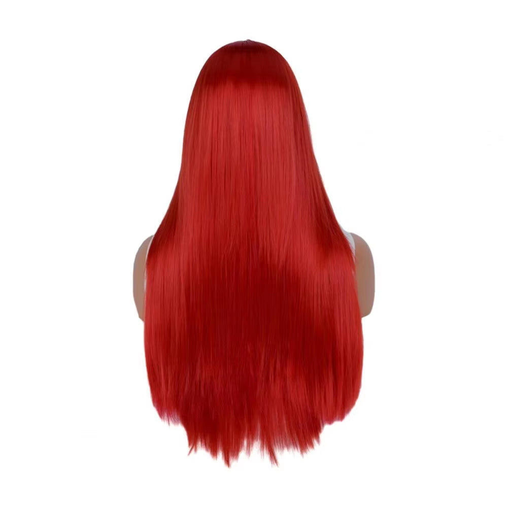 Women Long Straight Synthetic Hair Middle Part Natural Silky Long Straight Wig High Temperature Fiber Cosplay Colorful Wig